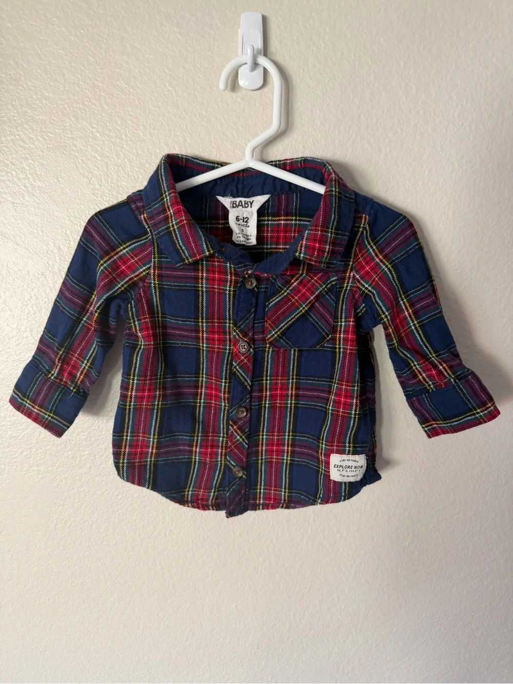 Cotton On Kids Navy and Red Plaid Button-Down Shirt